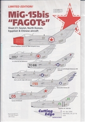 CUTTING EDGE 1/72 MIG-15 "FAGOT" SHEET 1 SOVIET, NORTH KOREAN EGYPTIAN & CHINESE AIRCRAFT