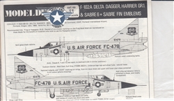 MODELDECALS 1/72 F-102A DELTA DAGGER, HARRIER GR1. &  SABRE 6 FIN EMBLEMS