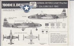 MODELDECALS 1/72 GERMAN AIRFORCE AND NAVY POST WAR T-33, GR-91R/3 & F-104G
