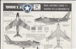 MODELDECALS 1/72 ROYAL AIR FORCE SABRE F.1, VAMPIRE FB.5 7 CHIPMUNK T.10