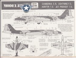 MODELDECALS 1/72  CANBERRA E.15, LIGHTNING F.3, HUNTER T.8, JET PROVOST T.5