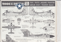 MODELDECALS 1/72  RAF/NATO:JAGUARS PHANTOM JAVELIN RAF, TRACKER DUTCH