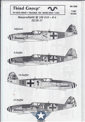 THIRD GROUP DECALS 1/48 MESSERSCHMITT BF 109 #19 K-4 III/JG 27
