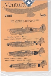 VENTURA DECALS 1/48 FOUR DEFENSE OF THE REICH Bf 109's PLUS YUGOSLAV SPITFIRE Mk. Vc