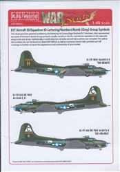 WARBIRDS DECALS 1/48 B17 ID Sq. & ID Lettering, Numbers, Bomb (Grey) Group Symbols for Camouflage Finish