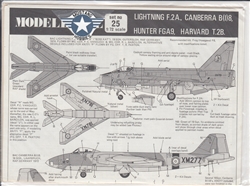 MODELDECALS 1/72 LIGHTNING F.2A CANBERRA B(I)8, HUNTER FGA9, HARVARD T.2B
