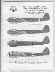 TALLY HO 1/72 JUNKERS JU-88A-1 & A-5 FRANCE, BATTLE OF BRITIAN, THE BLITZ