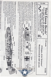 THIRD GROUP DECALS 1/72 MESSERSCHMITT BF 109F-4/G-5/6 III GRUPPE JG 54 GRUNHERZ