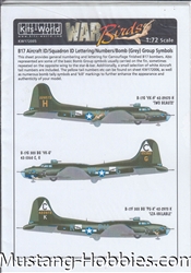 WARBIRDS DECALS 1/72 B17 AIRCRAFT ID/SQUADRON ID NUMBERS /BOMBS (GREY) GROUP SYMBOLS