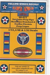 YELLOW-WINGS DECALS 1/48 Tri-Color Prop Tips & Prop Logos In All 3 Scales
